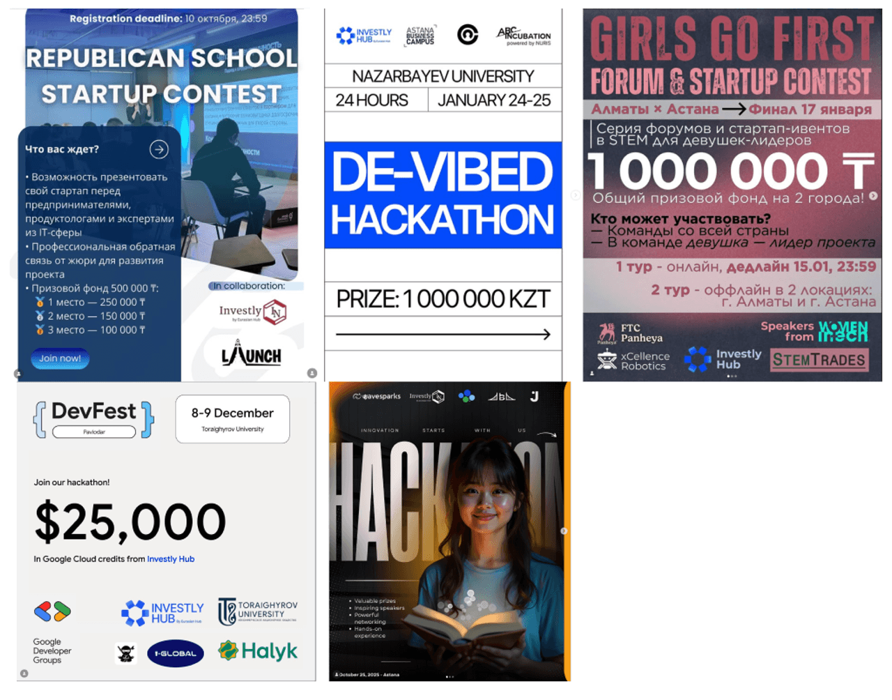 Афиши и постеры хакатонов и баттлов Investly Hub